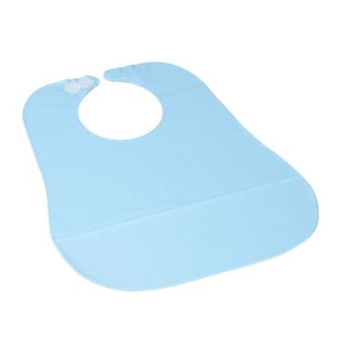 Imagem de Babador Impermeável para Bebê com Bolso Porta Migalhas, Regulagem com Fixadores, PVC, BPA Free, Atóxico, 30x35cm, 6 Meses a 2 Anos (Azul Bebê)