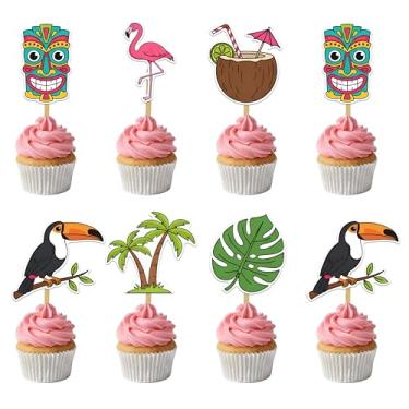 Imagem de Hawaiian Cupcake Topper Decorations for Birthday Parties – Tropical-Themed Cake Picks Featuring Hibiscus Flowers, Pineapples, Surfboards, and Luau Icons – Vibrant Party Supplies for Adults