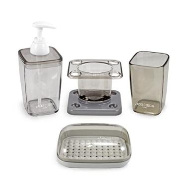 Imagem de Kit Banheiro com 4 Peças Porta Sabonete Loção Escova e Copo (Cinza)