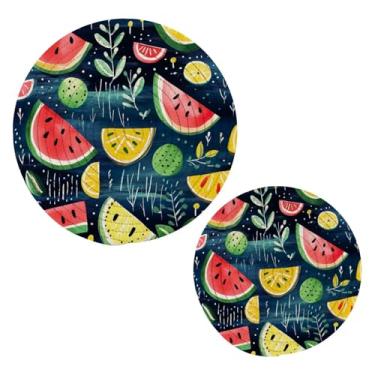 Imagem de Blueangle 2 peças de suporte de panela de limão e melancia - conjunto de pegadores de panela de tecido redondo - almofadas quentes trançadas de algodão - porta-copos - tapetes de mesa para cozinhar e