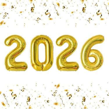Imagem de Balões 2026 de 101 cm com números 2026, balões dourados de 2026, balões grandes de folha feliz ano novo para festa de ano novo, artigos de festa de 2026, decorações de ano novo, 2026, formatura, Natal