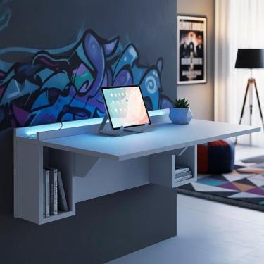 Imagem de Escrivaninha Mesa Dobrável com Nichos com Led Neon Branco
