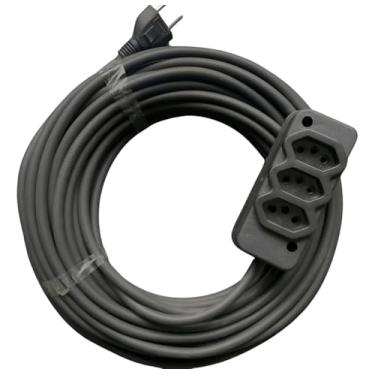 Imagem de Extensão Elétrica Profissional, Cabo de 25 Metros com 3 Tomadas, Fio de Cobre 2mm, Preto, Alta Resistência para Uso Doméstico e Comercial