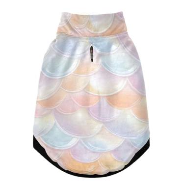 Imagem de SEHANY Casaco de cachorro com escama de peixe arco-íris para cães pequenos, superquente à prova de vento, jaqueta de inverno macia e aconchegante para clima de neve fria com coleira para animais de