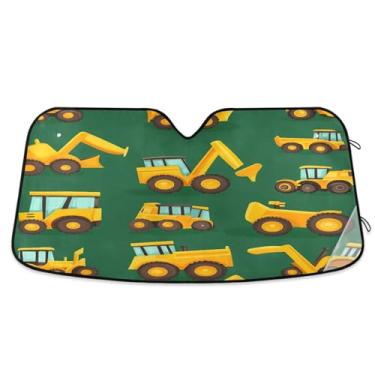 Imagem de ATTX Para-brisa amarelo caminhão carro para-sol 134.6 cm x 59.7 cm escudo solar universal com proteção UV, persiana de janela frontal automática dobrável para Sedans SUVs caminhões #410