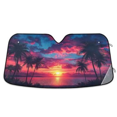 Imagem de ATTX Belo pôr do sol pára-brisas para carro 134.6 cm x 59.7 cm Escudo solar universal com proteção UV, persiana de janela dianteira automática dobrável para caminhões Sedans SUVs #294