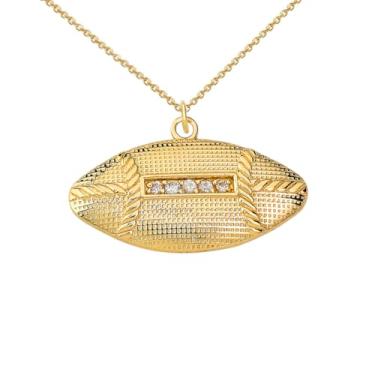 Imagem de Takar Colar com pingente de futebol americano com cristais de zircônia, banhado a ouro, prata esterlina 925, corrente de 40 a 45 cm, Pendant: 1.18" X 0.59" Chain: 16" -18", Prata esterlina 925 banhada