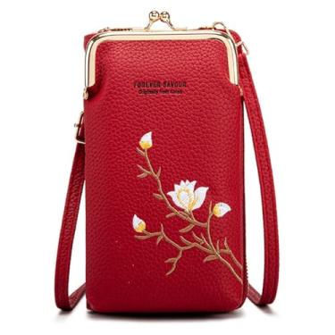 Imagem de Pequena bolsa de couro transversal para bordado para mulheres com alça ajustável destacável mini bolsas cruzadas e bolsas de ombro - preta, Vermelho, Clássico