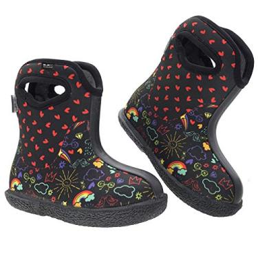 Imagem de Botas para bebês MCIKCC, botas de chuva à prova d 'água, botas de chuva leves e ajustáveis para uso ao ar livre, multicoloridas para bebês, meninas, meninos, Preto, 10 Toddler