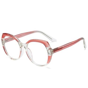 Imagem de Armação de óculos colorida com dobradiça de mola retrô para mulheres e homens, armação redonda transparente (rosa)