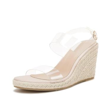 Imagem de VETASTE Sandálias femininas de salto alto, plataforma de salto alto, tira no tornozelo, fivela, Rosa claro, 40