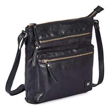 Imagem de Wise Owl Accessories Bolsas transversais pequenas para mulheres, bolsa de couro verdadeiro, cruzada, sobre o ombro, livro de bolso, Nappa preta, 9.5" x 9" x 1.5"