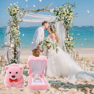 Imagem de Caixa de anel de dia dos namorados bonito desenho animado em forma de urso caixas de brincos caixa de anel para pedido de noivado anéis de casamento suporte (rosa, 4 x 3,5 x 3 cm)