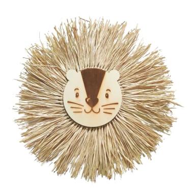 Imagem de Lmbabter Boho Raffia Decoração de parede arte de parede redonda de palha tecida com cesta plana de pendurar na parede de animais para decoração de casa (Gato)