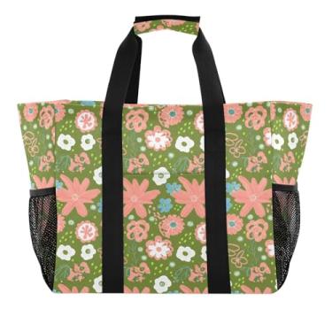 Imagem de Wassud Sacolas de compras reutilizáveis com flores tulipas grande bolsa organizadora de lona impermeável para praia, piquenique, lavanderia, viagem