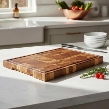 Imagem de Tábua Churrasco Madeira Teca Invertida Corte Carne End Grain - Settis