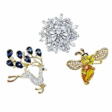 Imagem de Broche de floco de neve giratório de alta qualidade para lazer e acessório versátil para roupas de terno, middle-sized, Liga de aço, Cristal