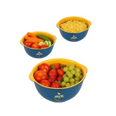 Imagem de Sky35 Conjunto de tigela e escorredor de 6 peças – tigelas de coador para macarrão, salada, frutas e legumes – livre de BPA, lavável na lava-louças, conjunto de preparação de cozinha que economiza