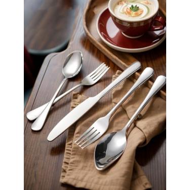 Imagem de Conjunto de jantar de 6 facas e garfos, talheres de aço inoxidável, conjunto de talheres incluindo faca, garfo e colher, conjunto de utensílios polidos espelhado, adequado para cozinha em casa e