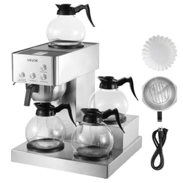 Imagem de VEVOR Cafeteira comercial de gotejamento, máquina de café com 12 xícaras com 4 jarras de vidro e 4 pratos aquecedores, cafeteira de aço inoxidável estilo gotejamento, para restaurante, escritório