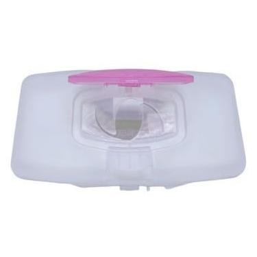 Imagem de Porta Lenços Umedecidos Portátil – Estojo Higiênico para Lenço Umedecido Cabe na Bolsa Tampa Abre e Fecha Fácil (Rosa Transparente)