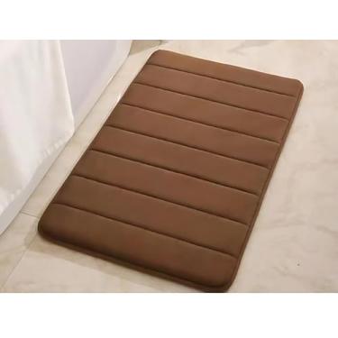 Imagem de Kit 2 Tapetes de Banheiro Antiderrapante Super Soft 60x40cm – Tapete de Banho Absorvente Macio Luxo (LISTRAS MARROM)