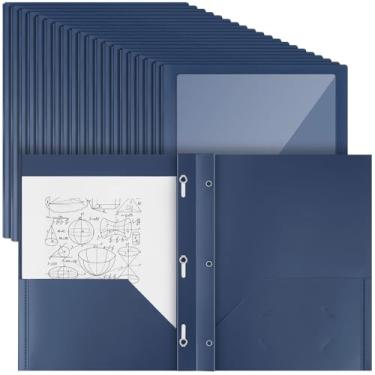 Imagem de Teling 24 pastas de plástico com bolso frontal transparente com 3 garras e 2 bolsos, pastas resistentes com compartimento para cartão, pasta de papel tamanho carta para escola, material de escritório