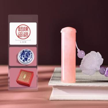 Imagem de Selo de nome chinês de quartzo rosa personalizado: corte de pedra gravado à mão (1,5 * 6 cm)