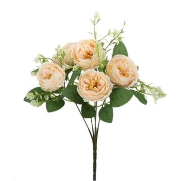 Imagem de WGKOMEGE 6 pacotes de peônias de flores artificiais, peônias falsas, buquê de flores artificiais para mesa, centro de mesa, decoração de casamento, arranjo floral nupcial (pacote com 6 - champanhe)
