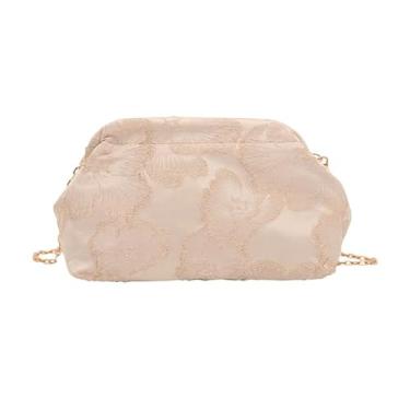 Imagem de Bolsa transversal bordada estilo coreano com alça de corrente, bolsa vintage para noite, Branco, Medium, Mochila casual