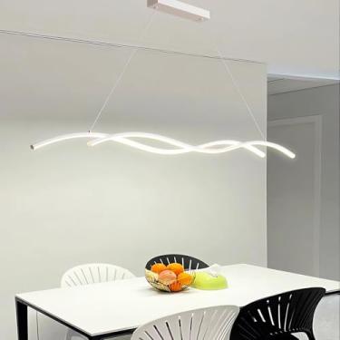 Imagem de Luminária pendente LED linear moderna de 90 cm, branca e dimerizável, com cabo ajustável de 120 cm, ideal para sala de estar, quarto, sala de jantar e ilha de cozinha.