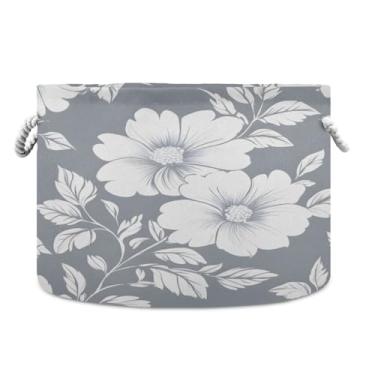 Imagem de JUZIHAI Cesta de armazenamento floral abstrata dobrável, cesto de roupa suja para bebê, cobertor com alças de corda de algodão, caixa de brinquedos dobrável, organizador de armário para quarto
