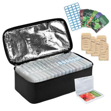 Imagem de Boczif Caixa organizadora de sementes com 16 compartimentos com saco isolado, saco de envelopes e adesivos de etiqueta, recipiente de sementes de jardim para pacotes, plantas, flores, vegetais