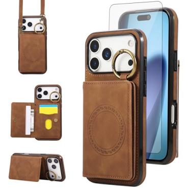 Imagem de Capa carteira compatível com iPhone 17 Pro Max 6,9 polegadas, protetor de tela, alça transversal, alça de ombro, anel, fivela, suporte, suporte magnético, capa de telefone para celular i Phone17 17Pro