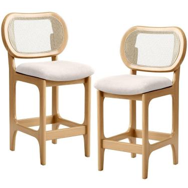Imagem de Kit 2 Banquetas Baixa Bar Cozinha Sala De Jantar Betta L02 Mel Tela Linho Cru - Lyam Decor