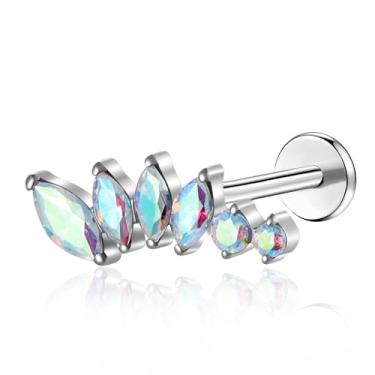 Imagem de G23 Brincos de titânio com costas planas 18 g 16 g F136 grau implante titânio labrets ajuste de pressão sem rosca push in delicada cartilagem hélice concha lóbulo lábio tragus piercing joia, Small