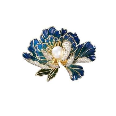 Imagem de Broche de flor de peônia Moissanite ouro 14K - Acessório luxuoso, ideal para ocasiões especiais, Ouro 14K, Pérola