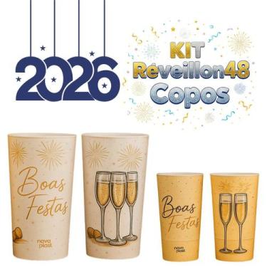 Imagem de Copo Long Drink 350ml Plástico Branco Ano Novo  Brinde, Festa, Réveill