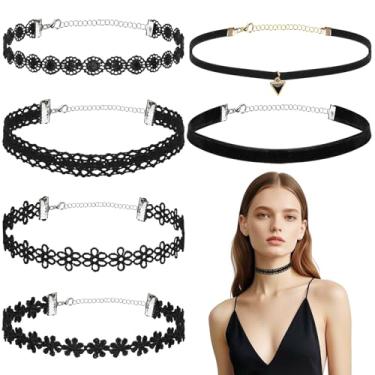 Imagem de LLMSIX 6 gargantilhas de renda preta, gargantilha de veludo preto em camadas ajustáveis para mulheres, gargantilha gótica de vampiro, para festas, cosplay, Natal, aniversário, roupas, acessórios