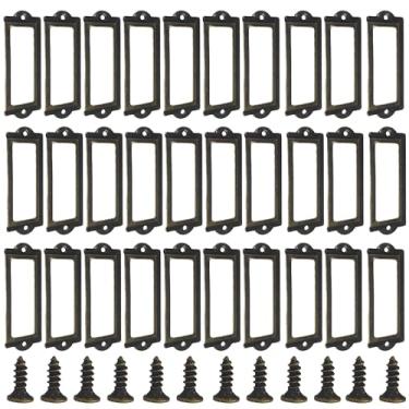Imagem de PDETVEO 30 peças de porta-etiquetas de 8 cm, moldura de cartão de nome de gaveta com parafusos para organização de arquivos de armário de escritório (Bronze)