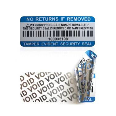 Imagem de Adesivos de código de barras à prova de adulteração com número de série individual adesivo vazio de garantia de segurança, etiqueta de vedação para embalagem (280 peças 5 x 2 cm azul fosco prata)