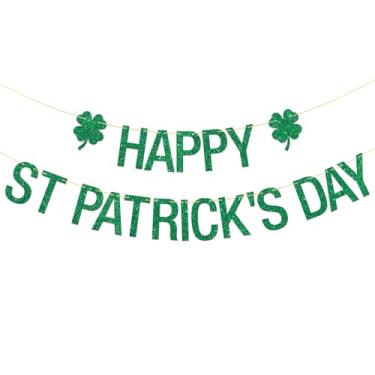 Imagem de RoadSea Happy St. Patricks Day Banner - Lucky Clover Irish Party Supplies - Lucky Birthday - Happy Irish Festival Family Party Decorações - Glitter verde