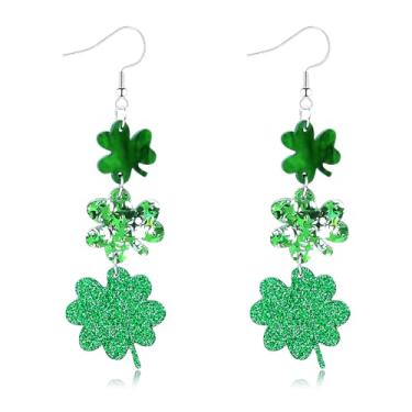 Imagem de Brincos pendentes de trevo do dia de São Patrício para mulheres, trevo verde irlandês, cintilante, brincos de dia de São Patrício, acessórios para o dia de São Patrício, joias para mulheres, Large