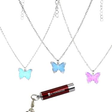 Imagem de AlterImage Colares de borboleta cativantes que brilham no escuro, pacote com 3, verde, azul e roxo, inclui 3 luzes UV, Adult, Zinco, Sem Pedra Preciosa