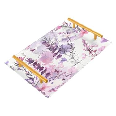 Imagem de Wassud Bandeja de banheiro lavanda aquarela acrílico joias bandejas de perfume com alça de maquiagem bandeja de cômoda quarto cozinha balcão mesa, 30 x 20 cm