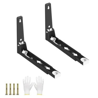 Imagem de EsLuker.ly Suporte universal de parede para forno de micro-ondas de aço inoxidável, braço ajustável, dobrável, esticável, suporte de forno, prateleira de 25 kg, preto