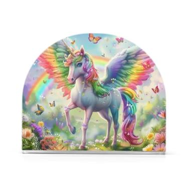 Imagem de Porta-guardanapos de unicórnio colorido bonito acrílico, suporte de guardanapo de papel para cozinha, suporte de guardanapo de bar para guardanapos de coquetel de papel de jantar