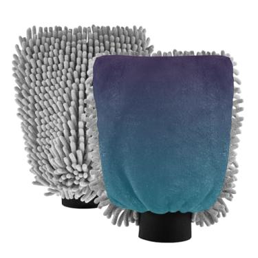 Imagem de ODAWA Luva de lavagem de carro de microfibra, luva de lavagem de carro de canhão de espuma gradiente azul, 18 cm x 26 cm (pacote com 2)