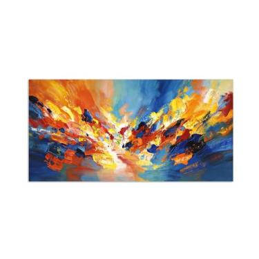 Imagem de Impressões abstratas em tela-Quadro texturizado para parede-Azul laranja e amarelo-Pintura moderna para sala de estar 40x80cm Sem Moldura