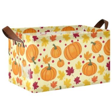 Imagem de Organizador de suéter grande de abóboras de outono laranja com alças, cestas decorativas de armazenamento 17 x 29 x 25 cm, 1 pacote com 1